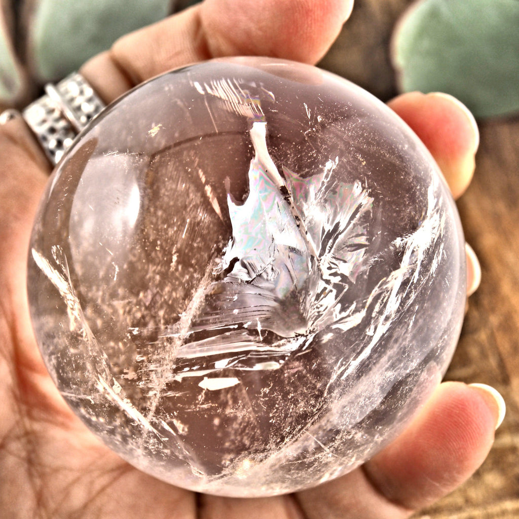 Mesmerizing Rainbow Filled Large Clear Quartz Sphere From Brazil #1 - Earth Family Crystals