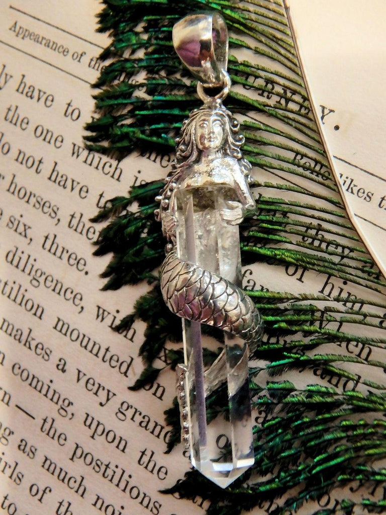 Lovely Mermaid & Clear Quartz Point Pendant in Sterling Silver (Includes Silver Chain) REDUCED - Earth Family Crystals