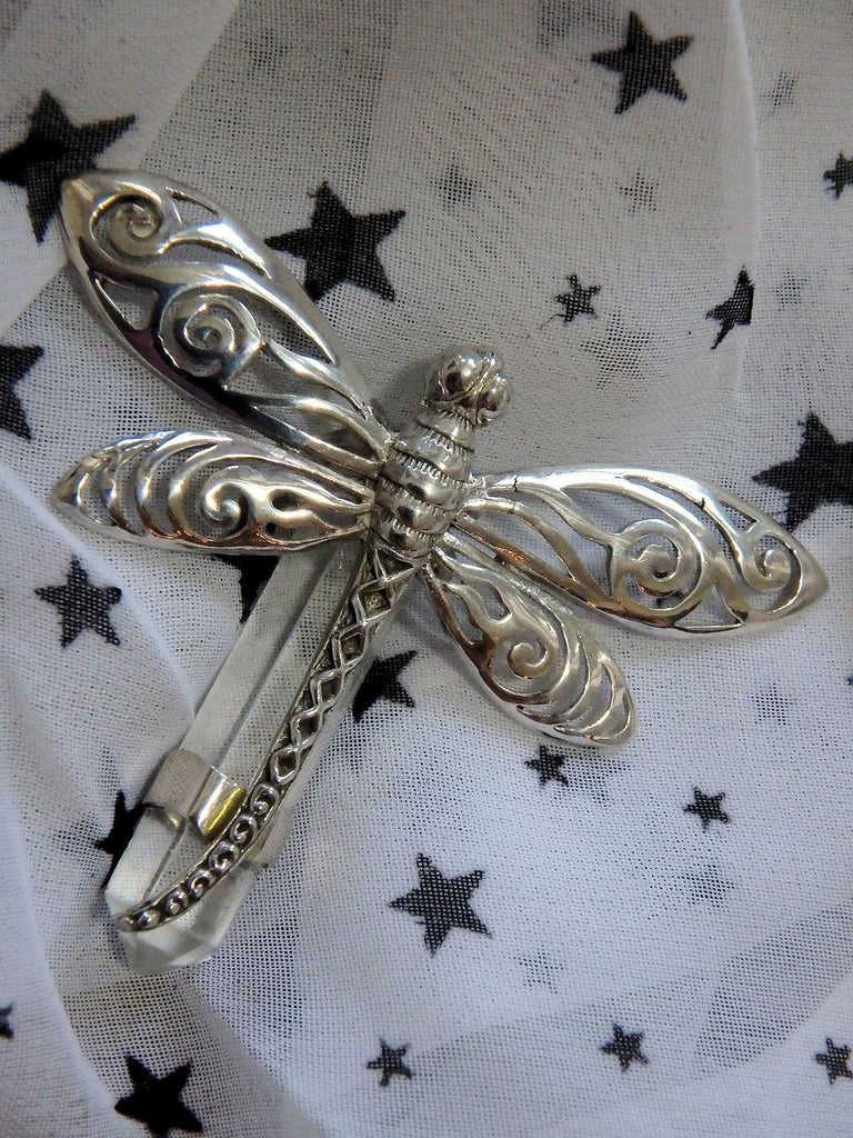 Majestic Dragonfly & Clear Quartz Point Pendant in Sterling Silver (Includes Silver Chain) REDUCED - Earth Family Crystals