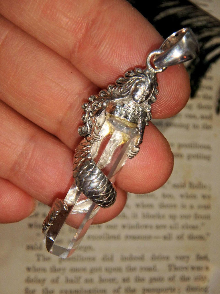 Lovely Mermaid & Clear Quartz Point Pendant in Sterling Silver (Includes Silver Chain) REDUCED - Earth Family Crystals