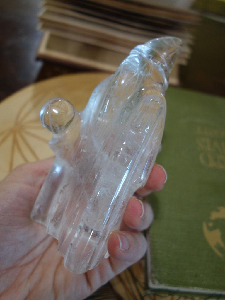 Intricately Carved! Clever Clear Quartz Wizard & Crystal Ball Display Specimen - Earth Family Crystals