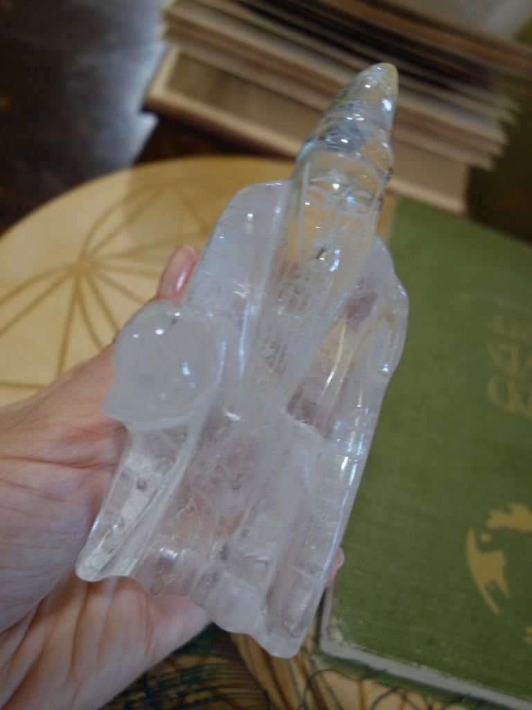 Intricately Carved! Clever Clear Quartz Wizard & Crystal Ball Display Specimen - Earth Family Crystals