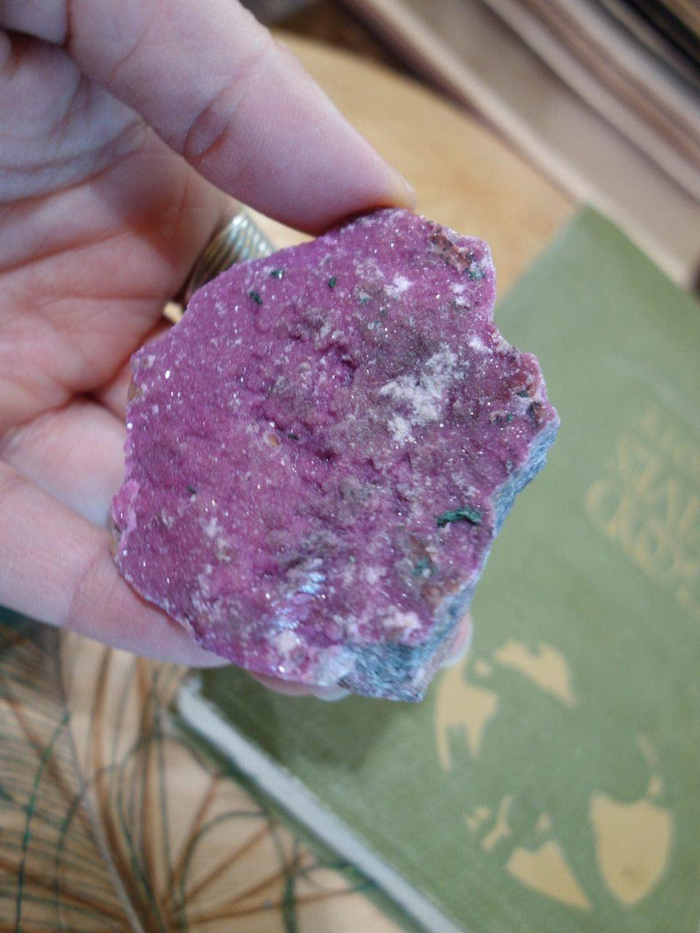 Blushing Pink Sparkle Cobaltine Pink Calcite With Malachite Inclusions Specimen - Earth Family Crystals