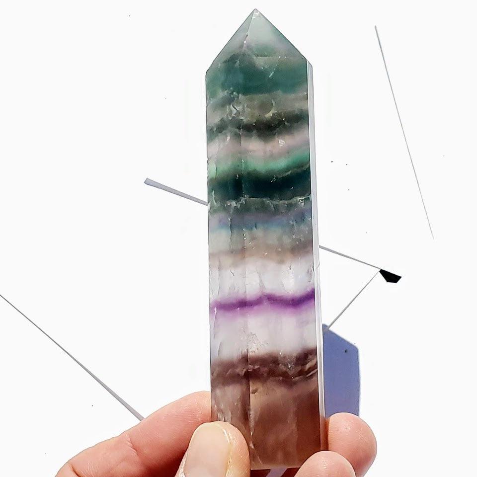 Rare Pink Inclusions Rainbow Fluorite Large Standing Tower #2 - Earth Family Crystals
