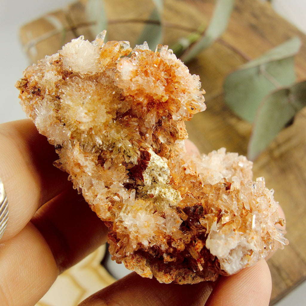 Stunning Orange Druzy Natural Creedite Specimen With Green Fluorite Inclusions From Mexico - Earth Family Crystals