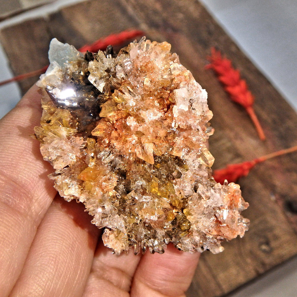 Incredible Sparkle Orange & Black Creedite with Green Fluorite Inclusion From Mexico - Earth Family Crystals