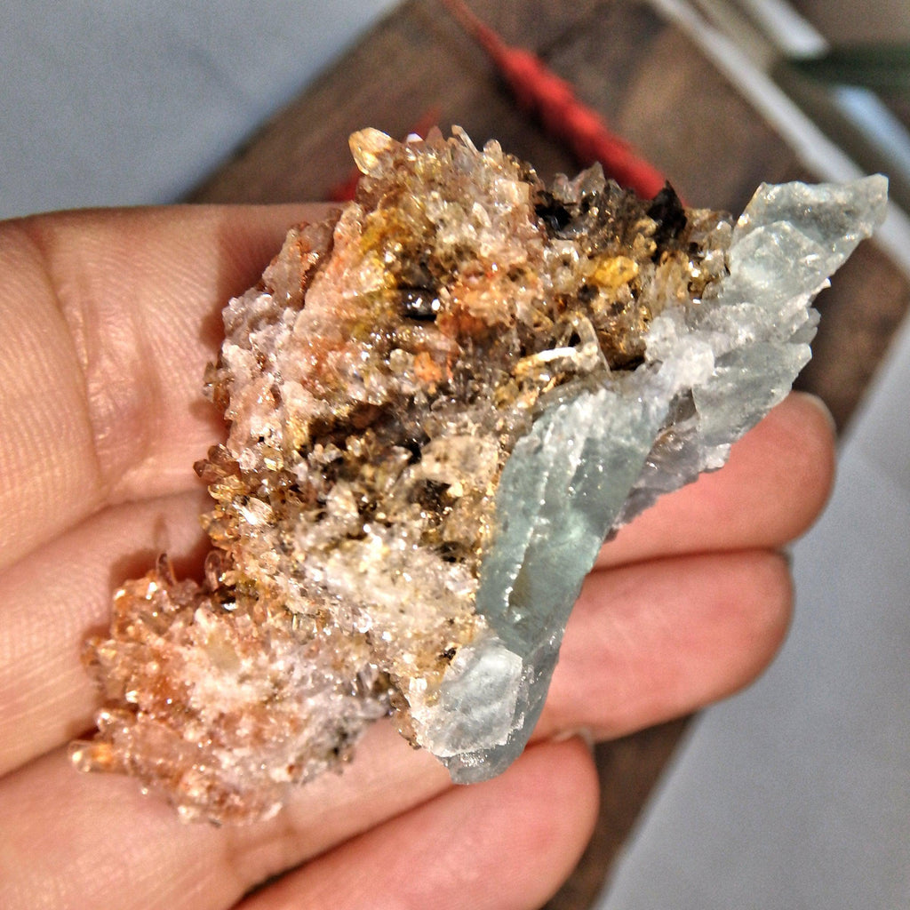 Incredible Sparkle Orange & Black Creedite with Green Fluorite Inclusion From Mexico - Earth Family Crystals