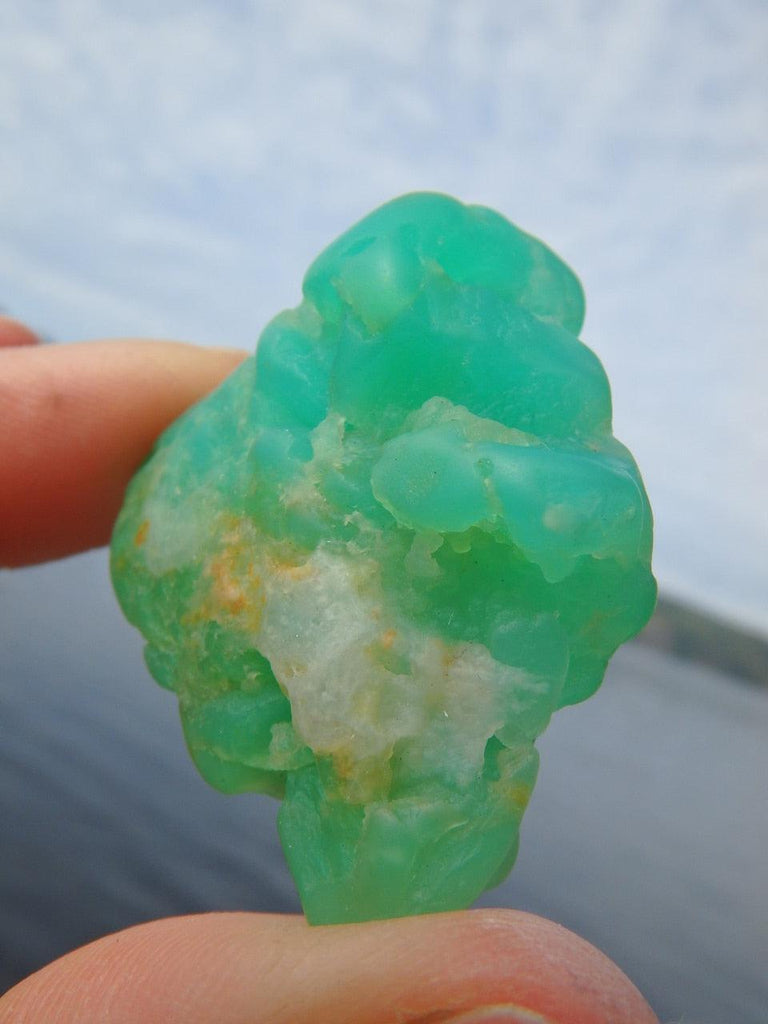 Vibrant Green Raw Chrysoprase Specimen From Australia (Drilled Hole for a Necklace) - Earth Family Crystals