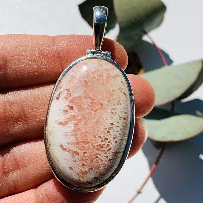 Stunning Silky Scolecite & Pink Stilbite  Sterling Silver Pendant (Includes Silver Chain) #2 - Earth Family Crystals