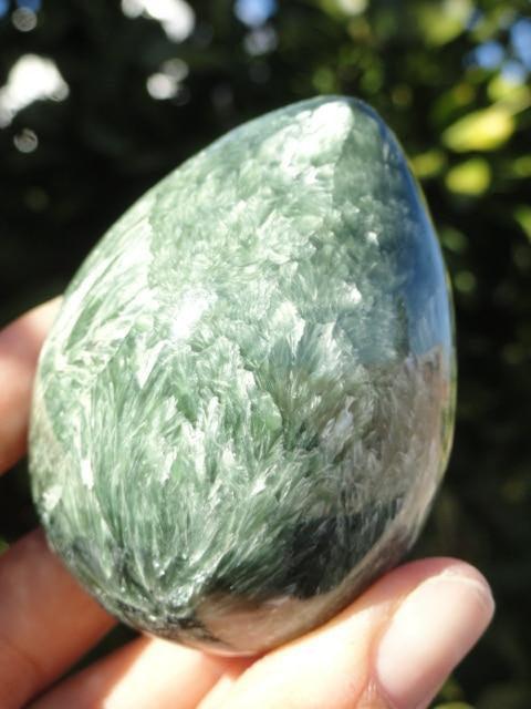 Forest Green & Soft Silver Angel Wings SERAPHINITE GEMSTONE EGG - Earth Family Crystals