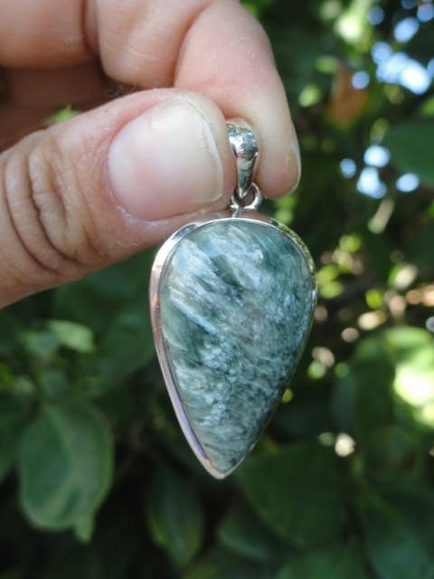 Opal Angel Wings & Forest Green SERAPHINITE GEMSTONE PENDANT (Includes Free Silver Chain) - Earth Family Crystals
