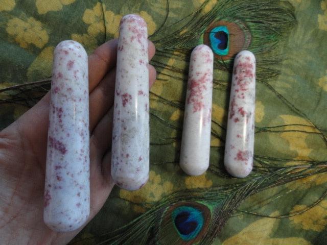 Mystical Creamy White & Cherry Red CINNABAR GEMSTONE WAND (1) - Earth Family Crystals