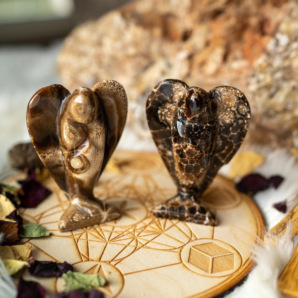 Brown Aragonite Angel Carving ~ Earthy Healing Energy - Earth Family Crystals