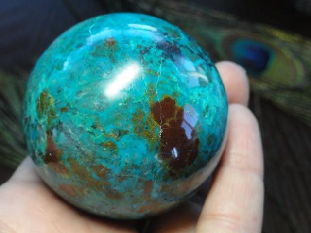 Stunning Vibrant Blue CHRYSOCOLLA SPHERE With Malachite & Red Jasper Inclusions - Earth Family Crystals