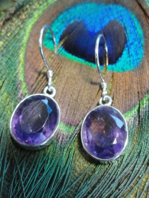 Brilliant Faceted AMETHYST GEMSTONE EARRINGS in Sterling Silver - Earth Family Crystals