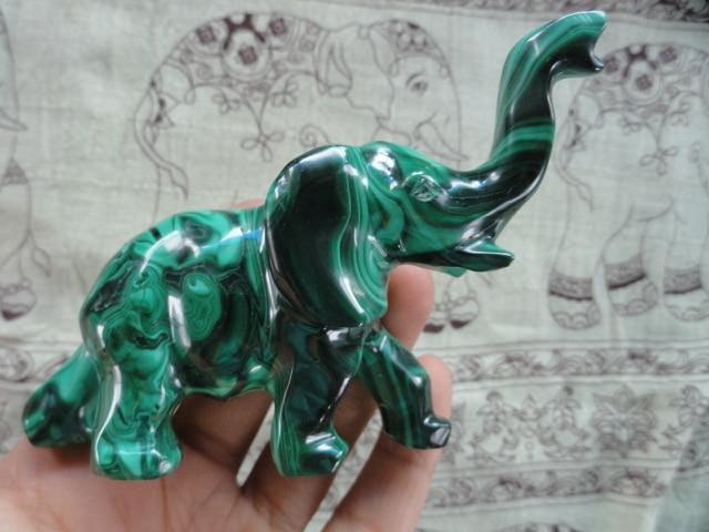 Gorgeous Swirly Green MALACHITE ELEPHANT CARVING - Earth Family Crystals