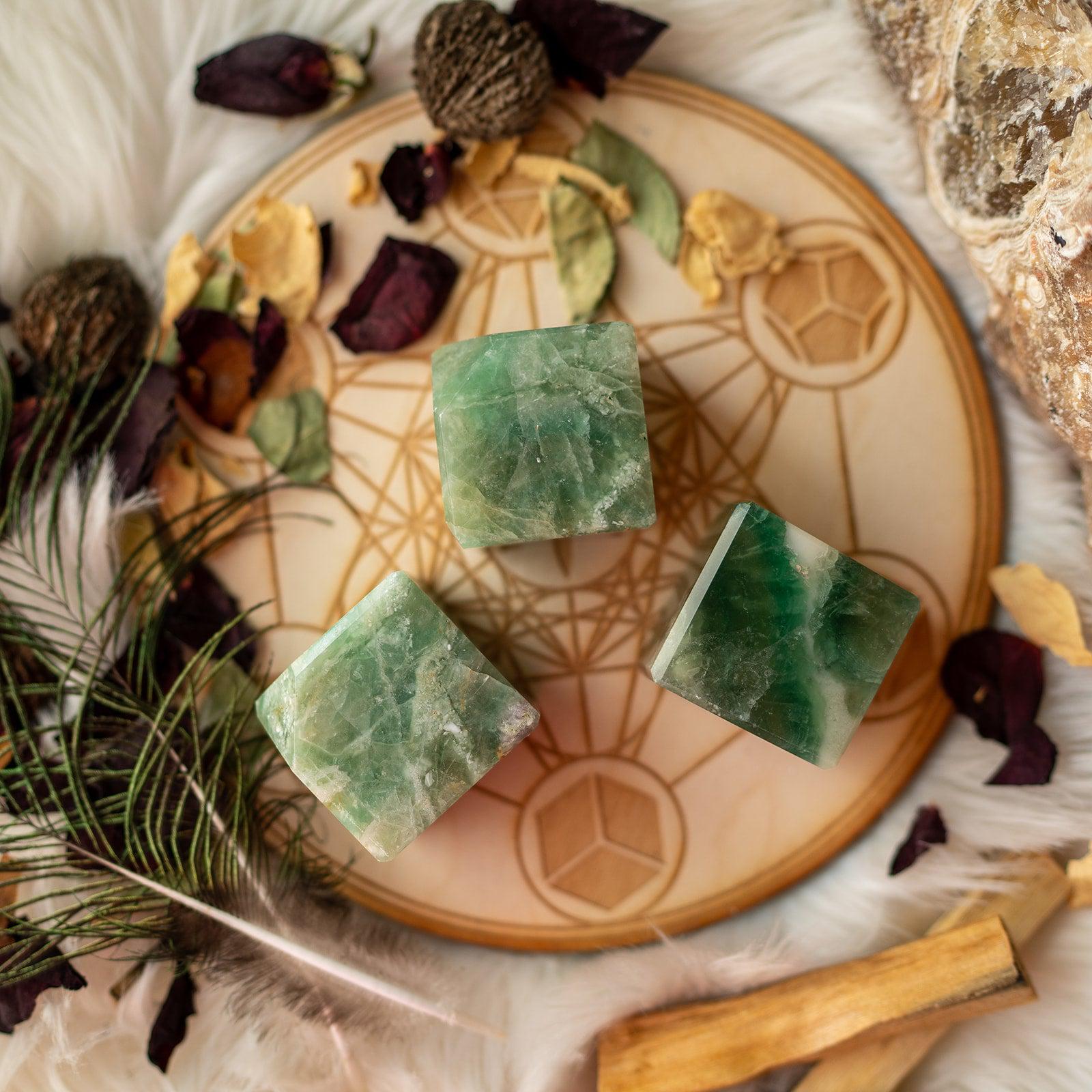 Green Fluorite Floating Cube Carving ~ Mental Clarity~ - Earth Family Crystals