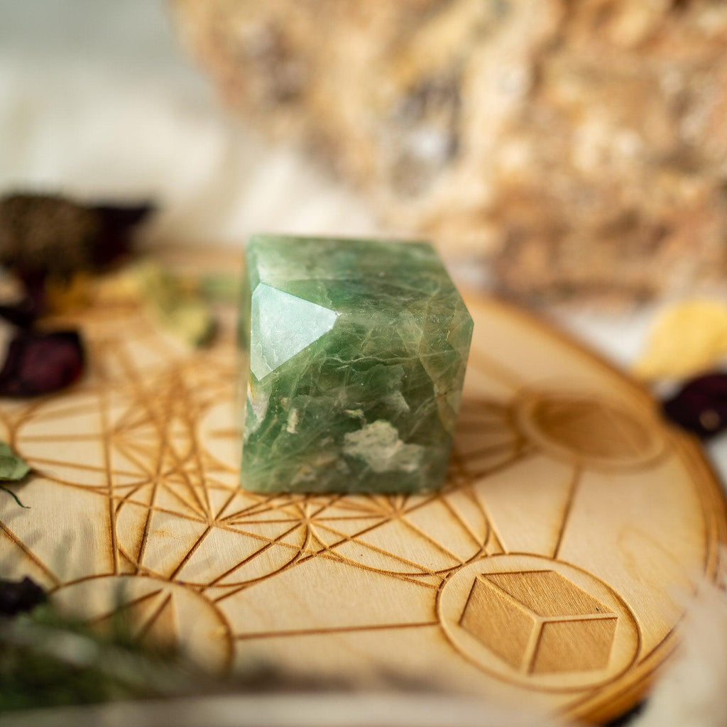 Green Fluorite Floating Cube Carving ~ Mental Clarity~ - Earth Family Crystals