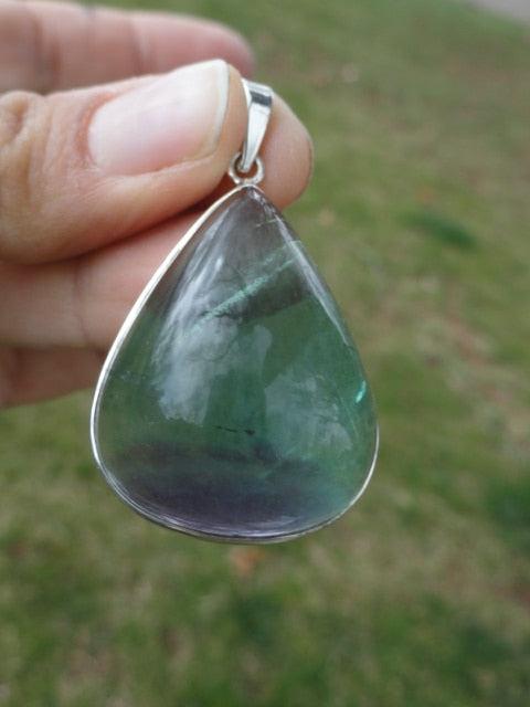 Gorgeous Green & Purple  FLUORITE GEMSTONE PENDANT In Sterling Silver (Includes Silver Chain) - Earth Family Crystals