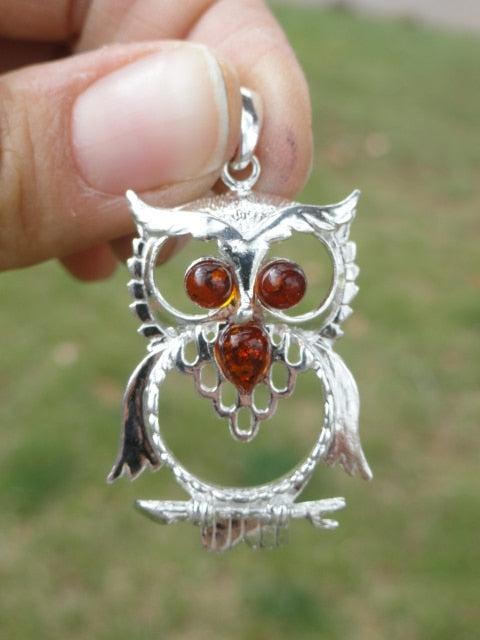 Fantastic BALTIC AMBER OWL PENDANT In Sterling Silver (Includes Silver Chain) - Earth Family Crystals
