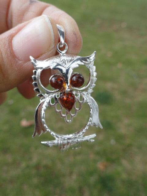 Fantastic BALTIC AMBER OWL PENDANT In Sterling Silver (Includes Silver Chain) - Earth Family Crystals