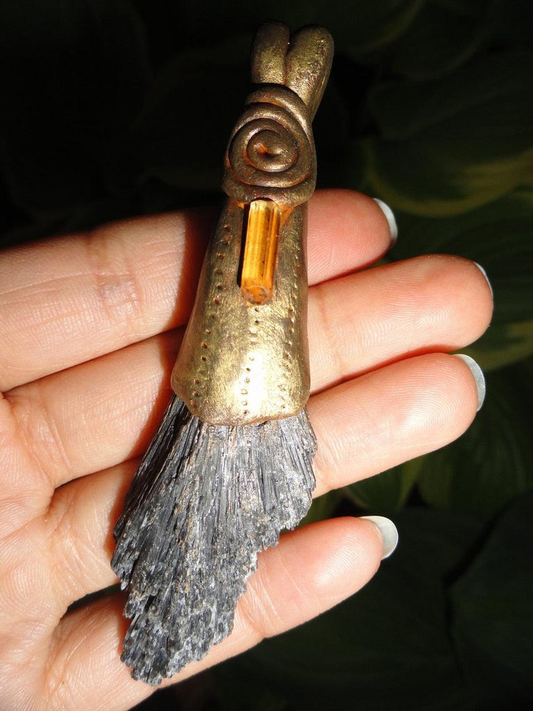 Handmade BLACK KYANITE & GOLDEN APATITE PENDANT* - Earth Family Crystals