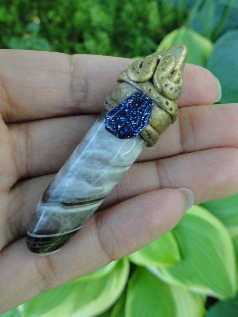 Handmade CHEVRON AMETHYST & BLUE GOLDSTONE PENDANT~ Stone of Protection* - Earth Family Crystals