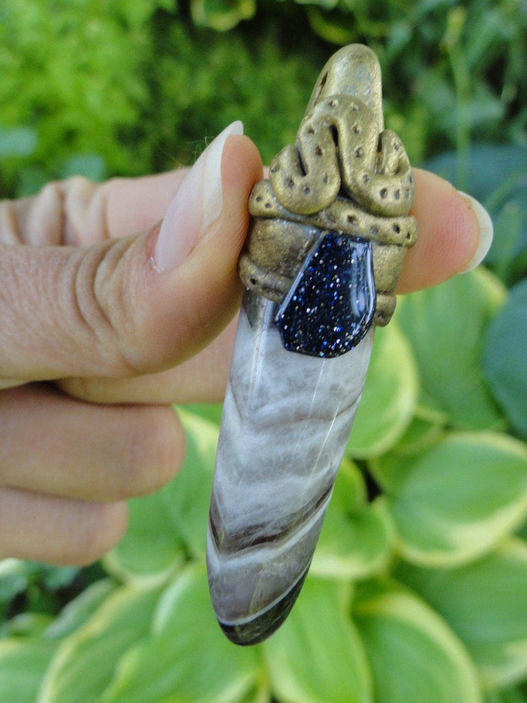 Handmade CHEVRON AMETHYST & BLUE GOLDSTONE PENDANT~ Stone of Protection* - Earth Family Crystals