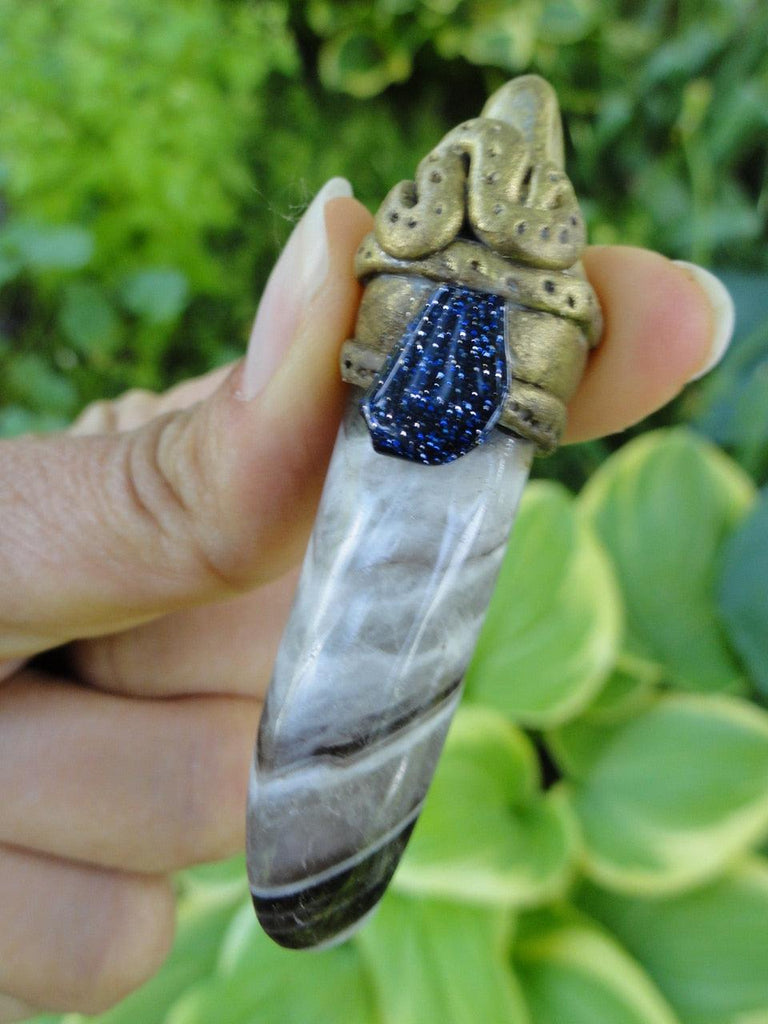 Handmade CHEVRON AMETHYST & BLUE GOLDSTONE PENDANT~ Stone of Protection* - Earth Family Crystals