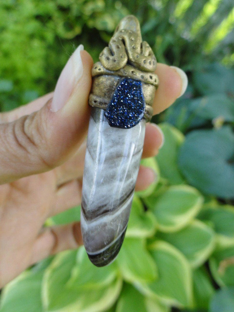 Handmade CHEVRON AMETHYST & BLUE GOLDSTONE PENDANT~ Stone of Protection* - Earth Family Crystals