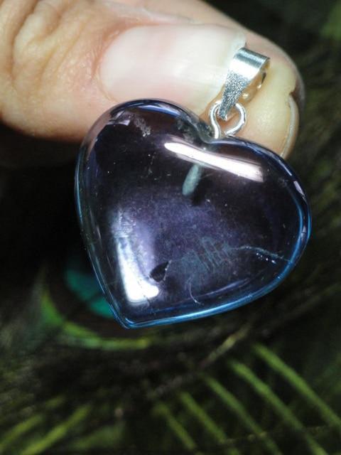 Beautiful TANZAN AURA QUARTZ HEART PENDANT In Sterling Silver (Includes Silver Chain) - Earth Family Crystals