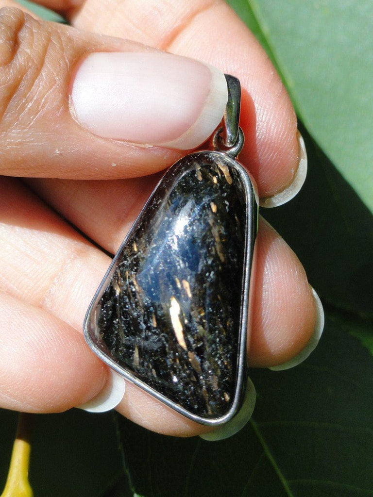 NUUMMITE PENDANT WITH INTENSE GOLDEN FLASH FROM GREENLAND - Earth Family Crystals