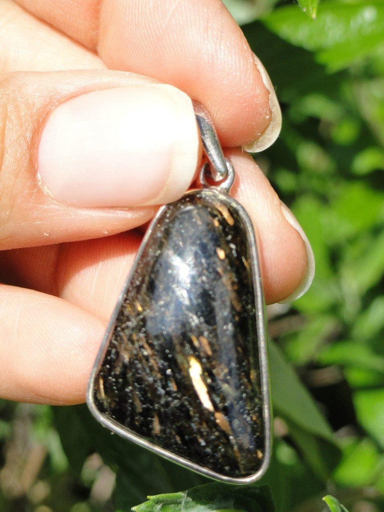NUUMMITE PENDANT WITH INTENSE GOLDEN FLASH FROM GREENLAND - Earth Family Crystals
