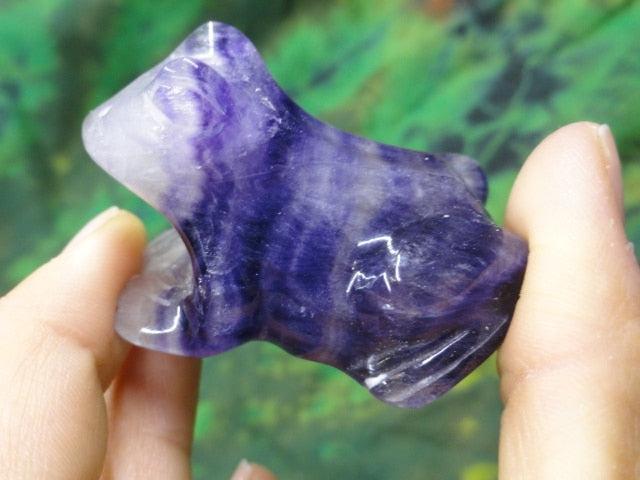 Precious Purple FLUORITE GEMSTONE FROG CARVING - Earth Family Crystals