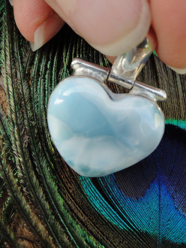 Larimar Heart Pendant In Sterling Silver (Includes Free Silver Chain) - Earth Family Crystals