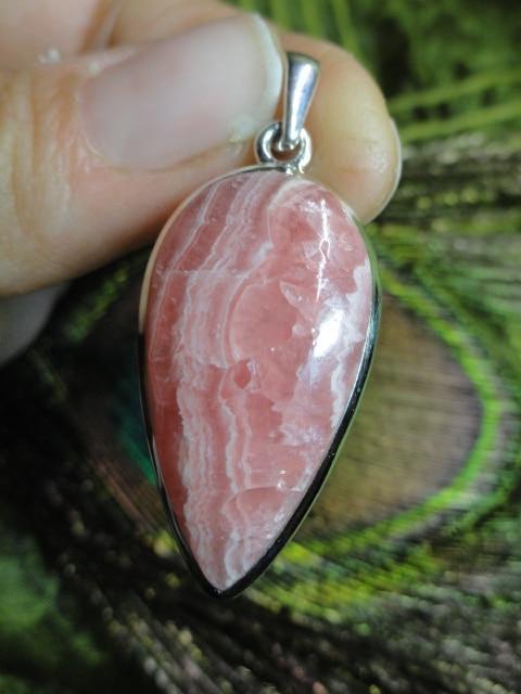 Argentinean Pink RHODOCHROSITE GEMSTONE PENDANT In Sterling Silver (Includes Silver Chain) - Earth Family Crystals