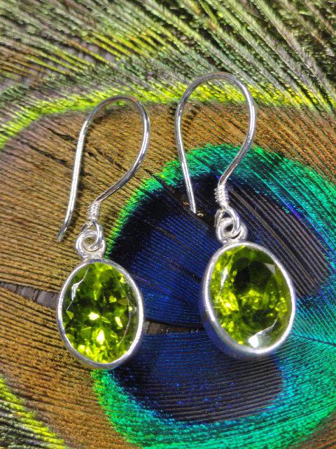 Reserved For Danielle Lime Green Faceted PERIDOT GEMSTONE EARRINGS IN Sterling Silver - Earth Family Crystals