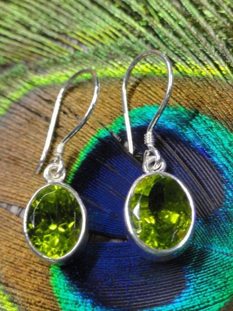 Reserved For Danielle Lime Green Faceted PERIDOT GEMSTONE EARRINGS IN Sterling Silver - Earth Family Crystals
