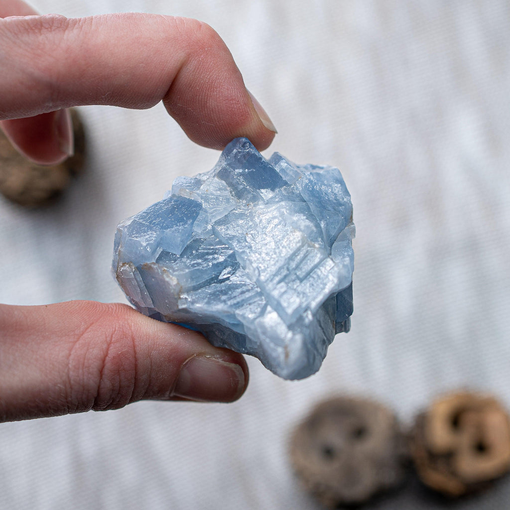 Watery Blue Calcite Small Free Form Specimen Set of 2 from Mexico~ Beautiful Acid Wash - Earth Family Crystals