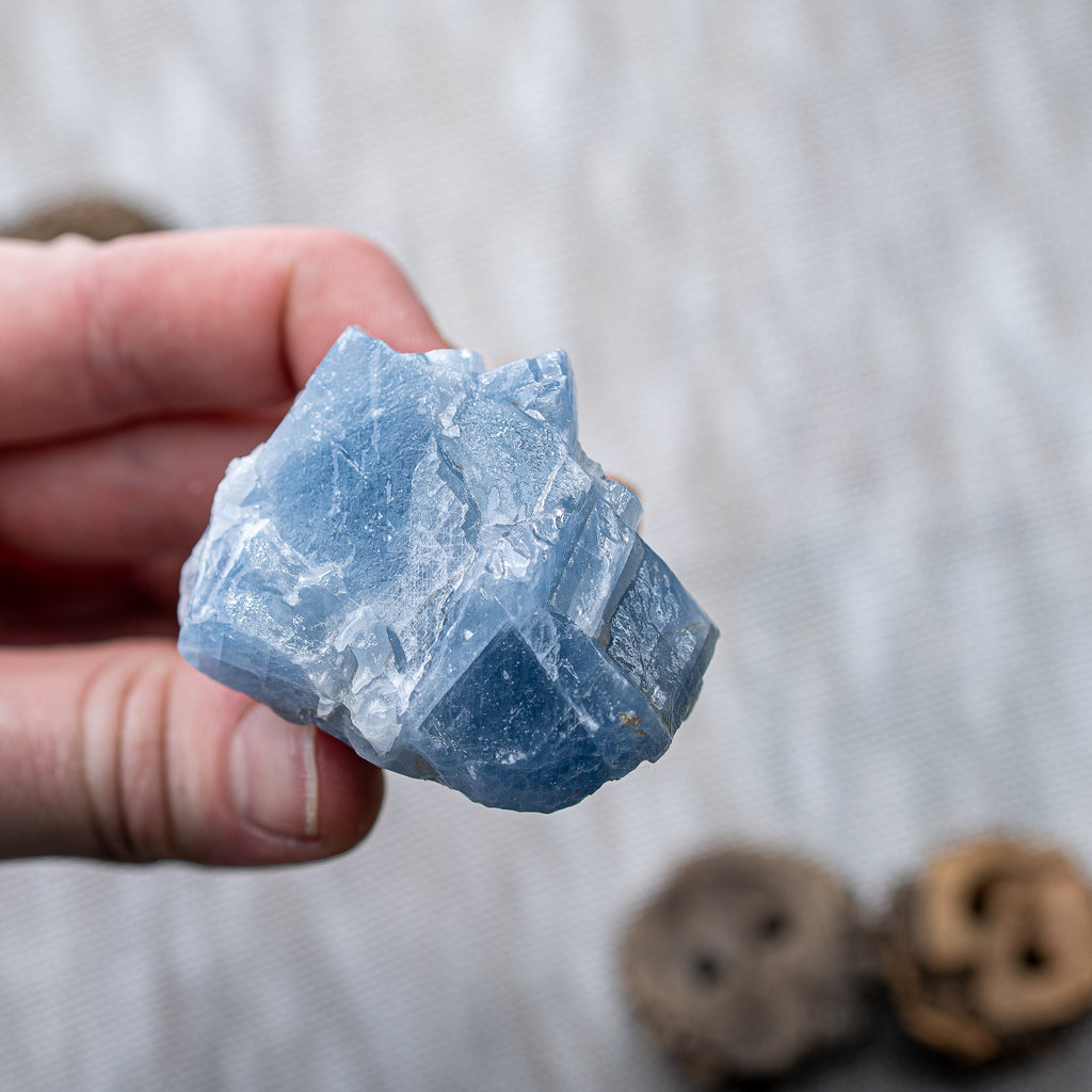 Watery Blue Calcite Small Free Form Specimen Set of 2 from Mexico~ Beautiful Acid Wash - Earth Family Crystals