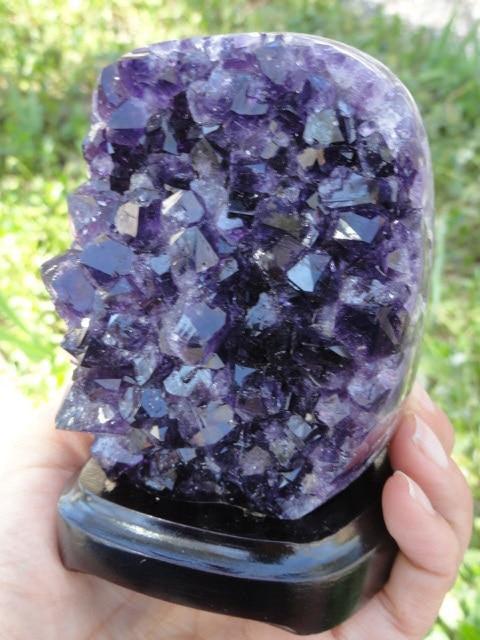 Absolutely Breathtaking! Deep Dark Purple AMETHYST DISPLAY SPECIMEN On Removable Wood Stand - Earth Family Crystals