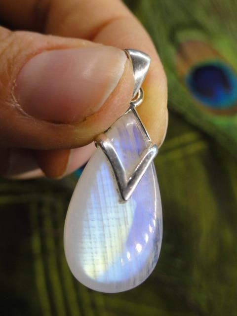 Elegant RAINBOW MOONSTONE PENDANT In Sterling Silver (Includes Silver Chain) - Earth Family Crystals