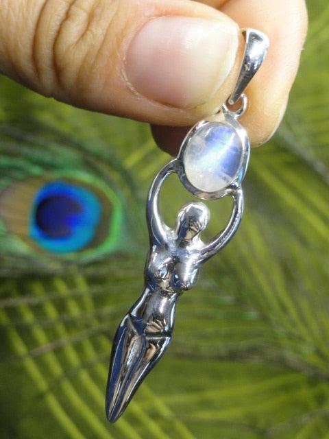 Mesmerizing RAINBOW MOONSTONE GEMSTONE GODDESS PENDANT In Sterling Silver (Includes Silver Chain) - Earth Family Crystals