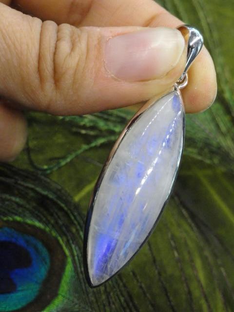 Purple Flash!  RAINBOW MOONSTONE PENDANT In Sterling Silver (Includes Silver Chain) - Earth Family Crystals