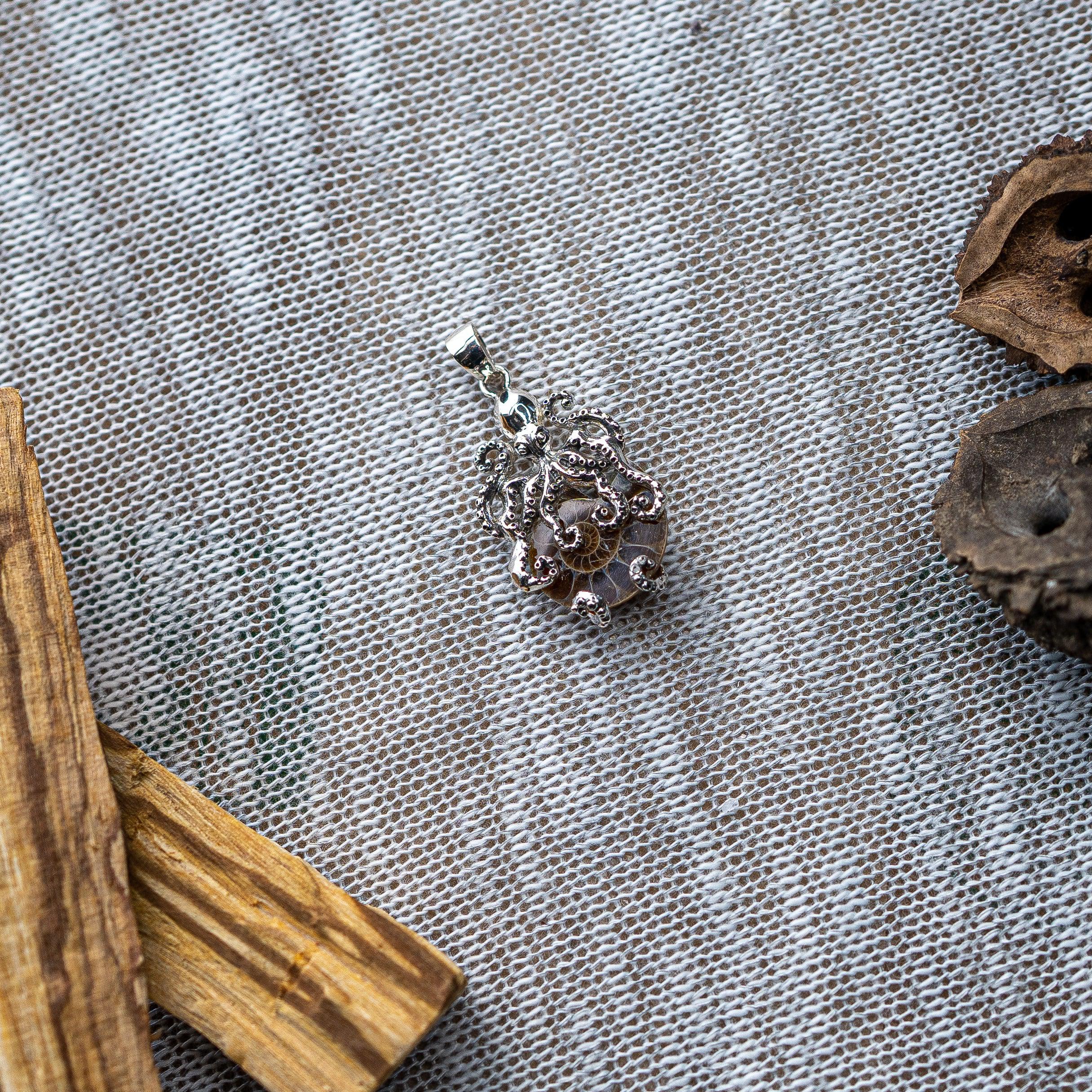 Small Ammonite Kraken Pendant ~ Sterling Silver ~ Silver Chain Included - Earth Family Crystals