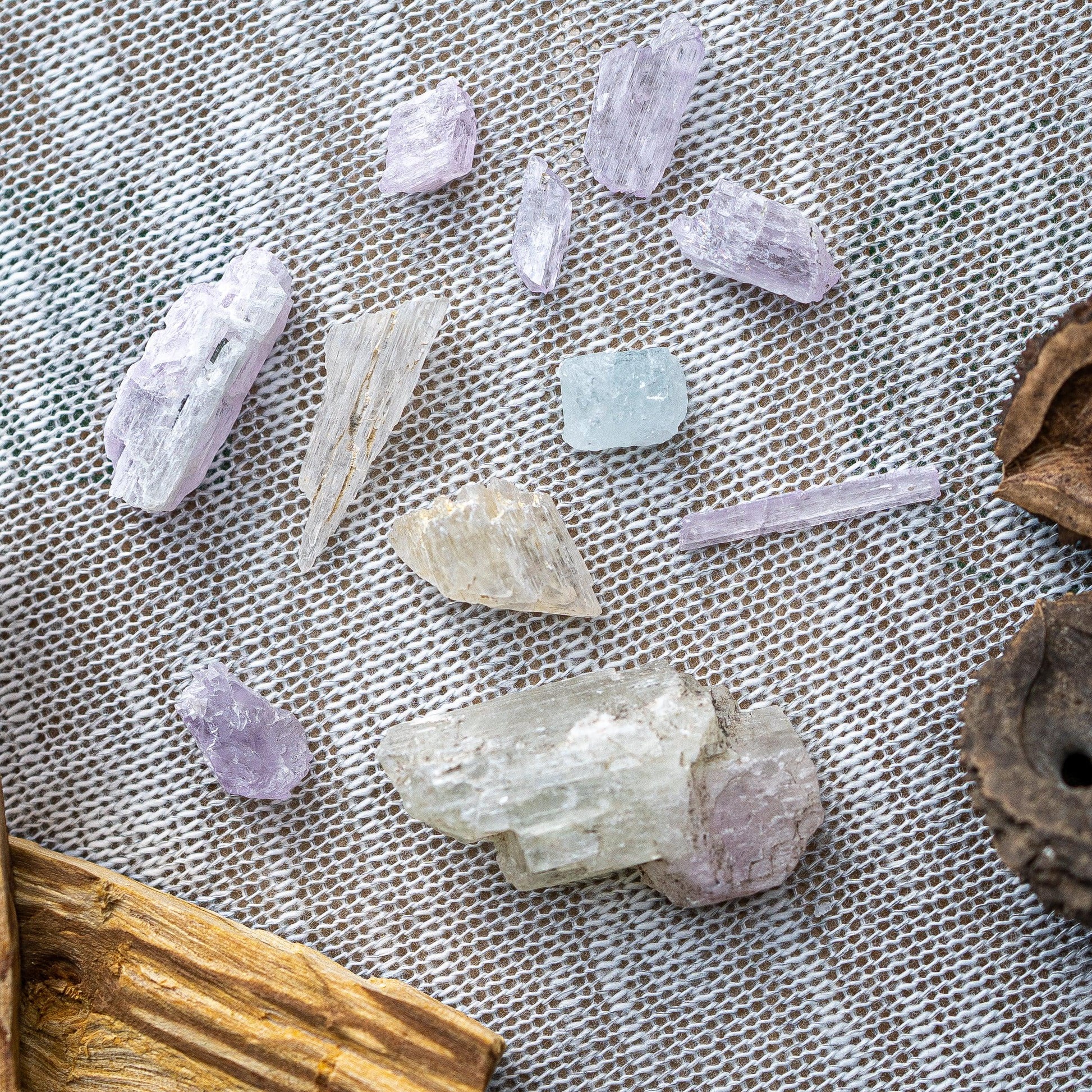 Rough Kunzite and Hiddenite ~ 30 gram Set ~ Mine Run Pakistan - Earth Family Crystals