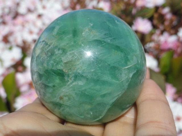 Gorgeous GREEN FLUORITE GEMSTONE SPHERE - Earth Family Crystals