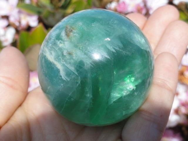 Gorgeous GREEN FLUORITE GEMSTONE SPHERE - Earth Family Crystals