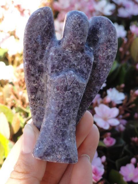 Beautiful LILAC LEPIDOLITE GEMSTONE ANGEL CARVING - Earth Family Crystals