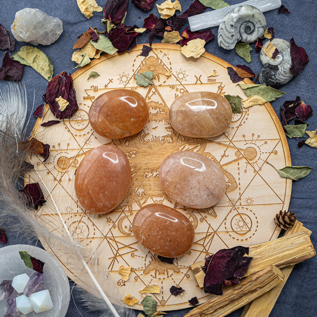 Peach Aventurine Pillow Palm Carvings ~ Sacral Chakra Connections - Earth Family Crystals